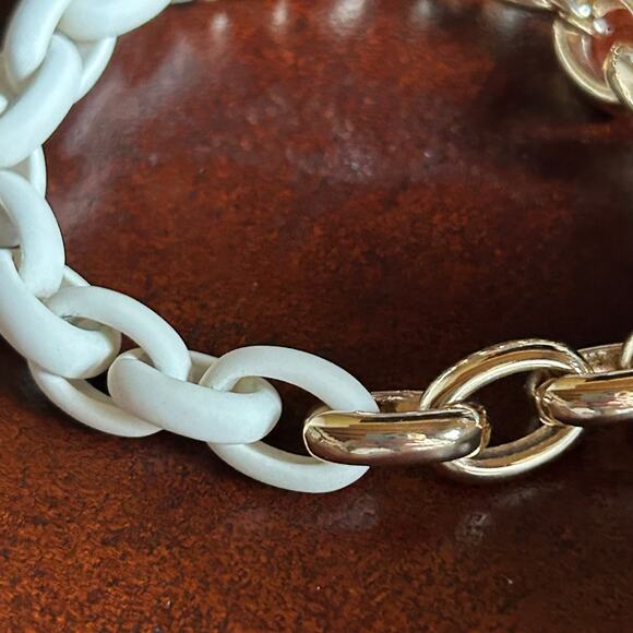 Chico's Gold Tone and White Chunky Link Bracelet - Picture 3 of 6